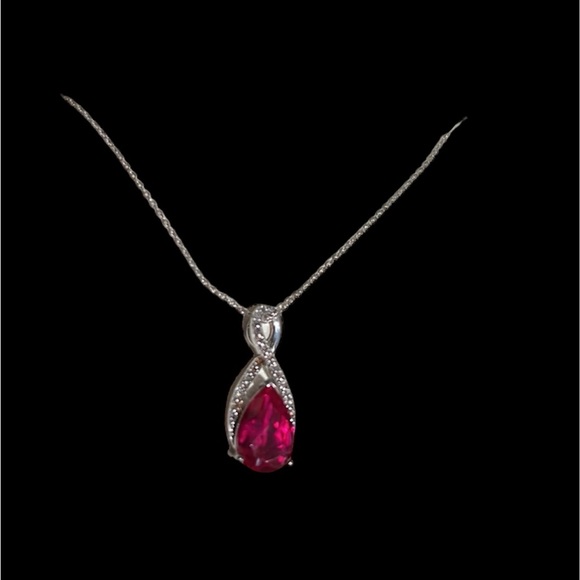 Garnet stone pendant and diamond necklace - Picture 2 of 6